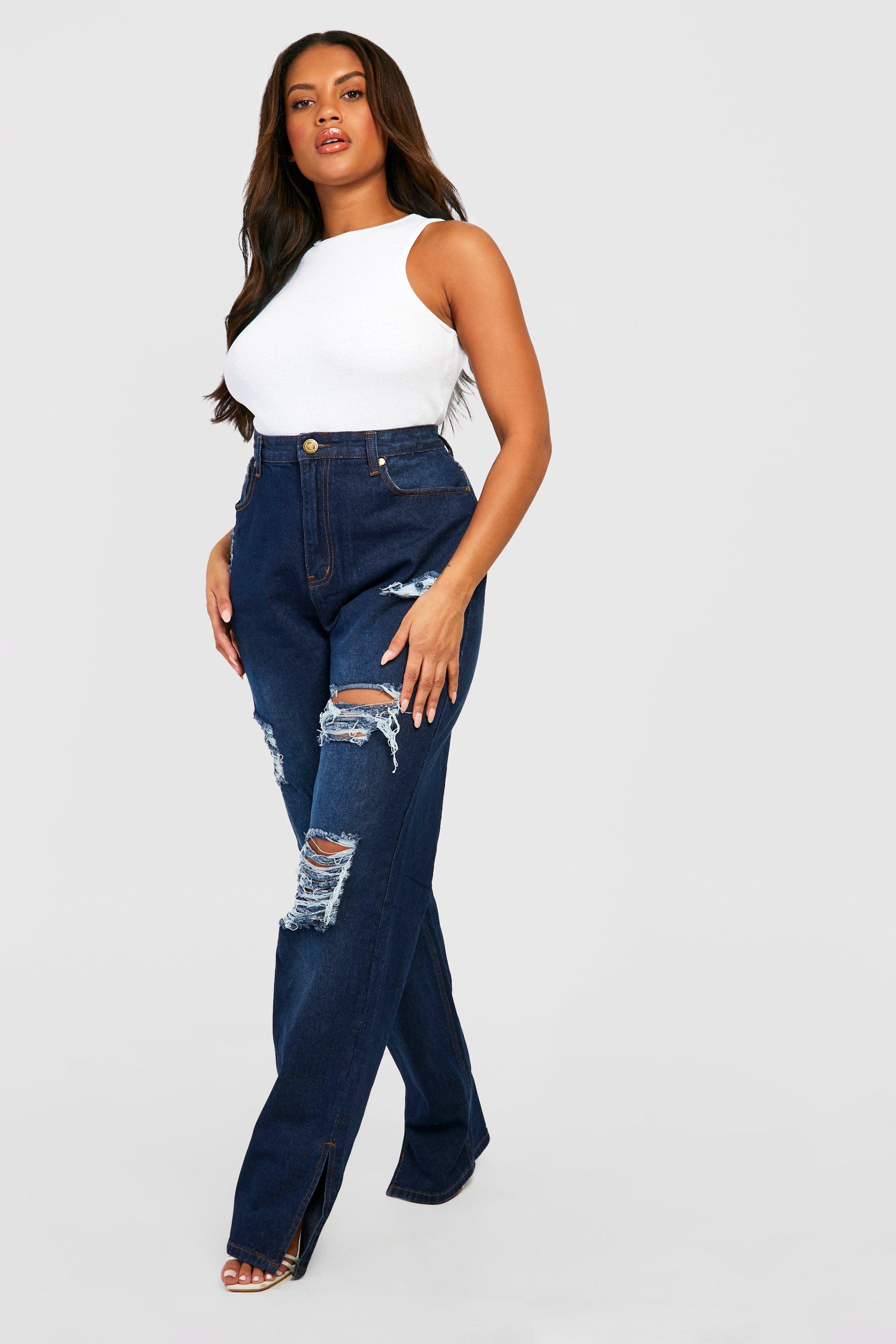 Grande taille Jean fendu d chir taille haute boohoo